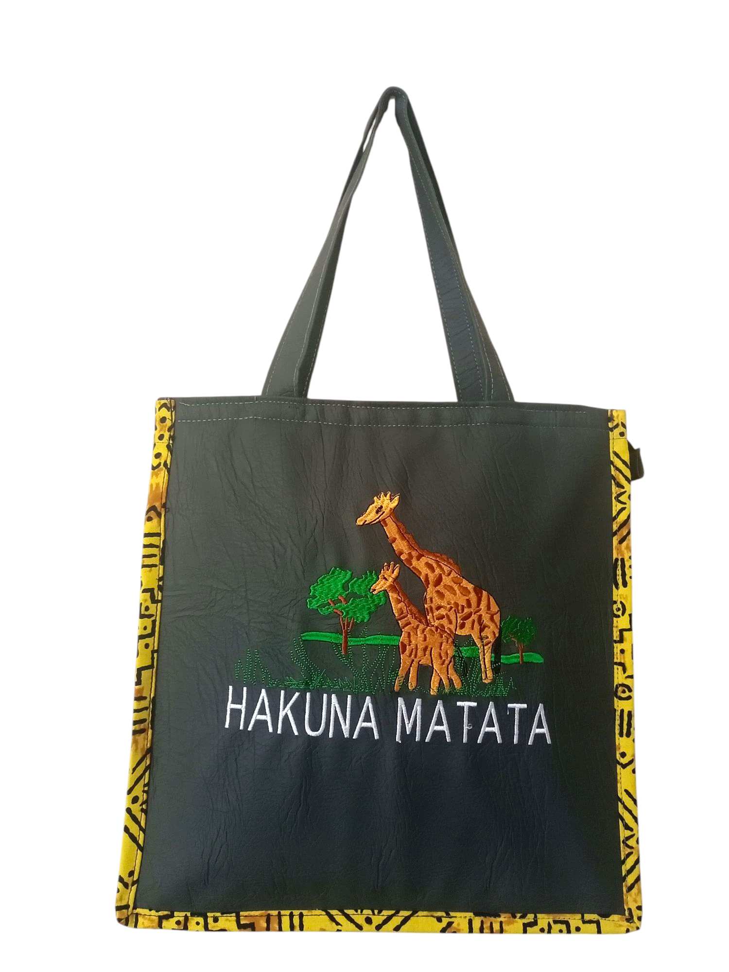Black Tote Bag with Giraffe Embroidery