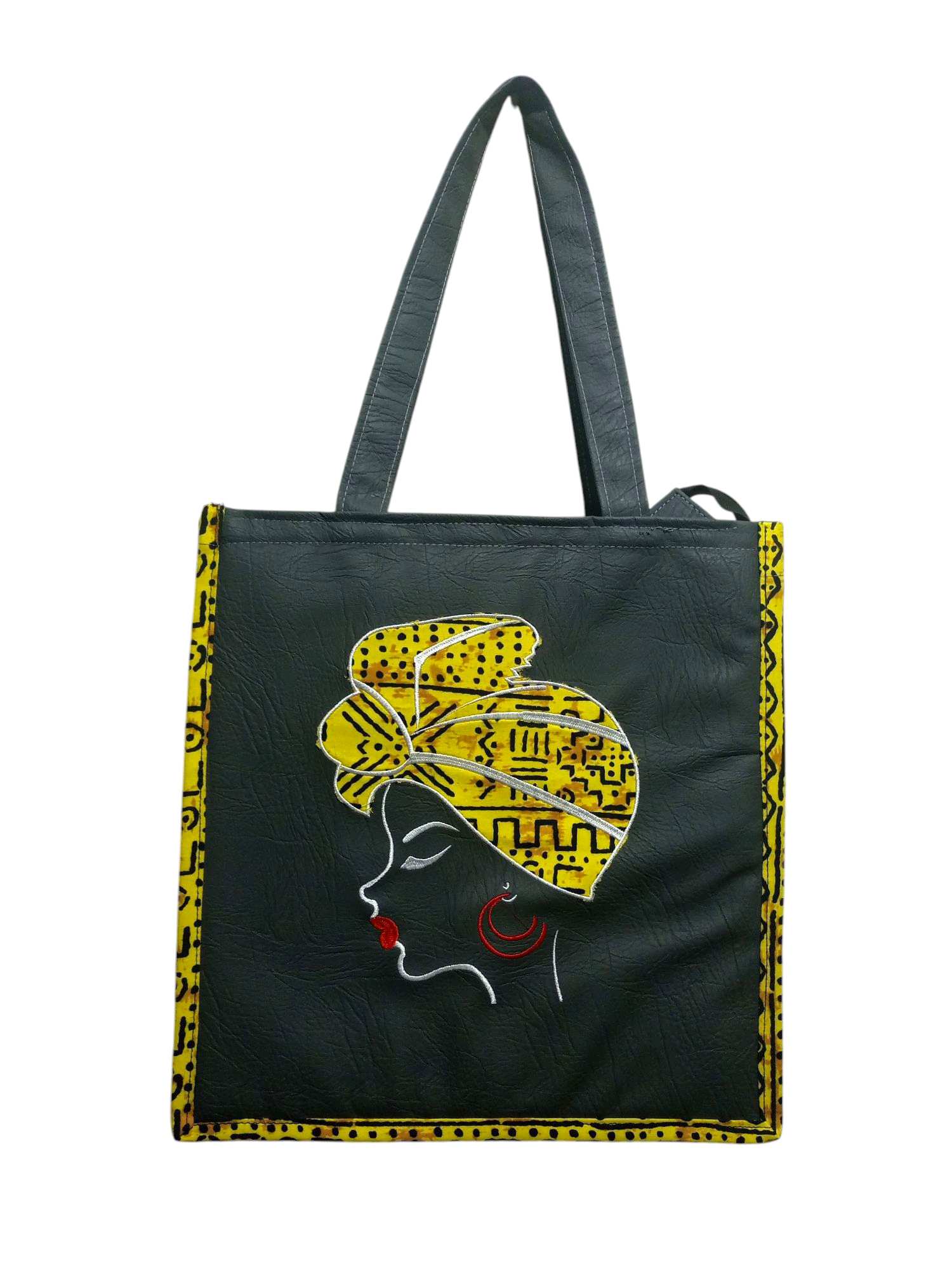 Black Tote Bag Featuring a Woman with a Headwrap