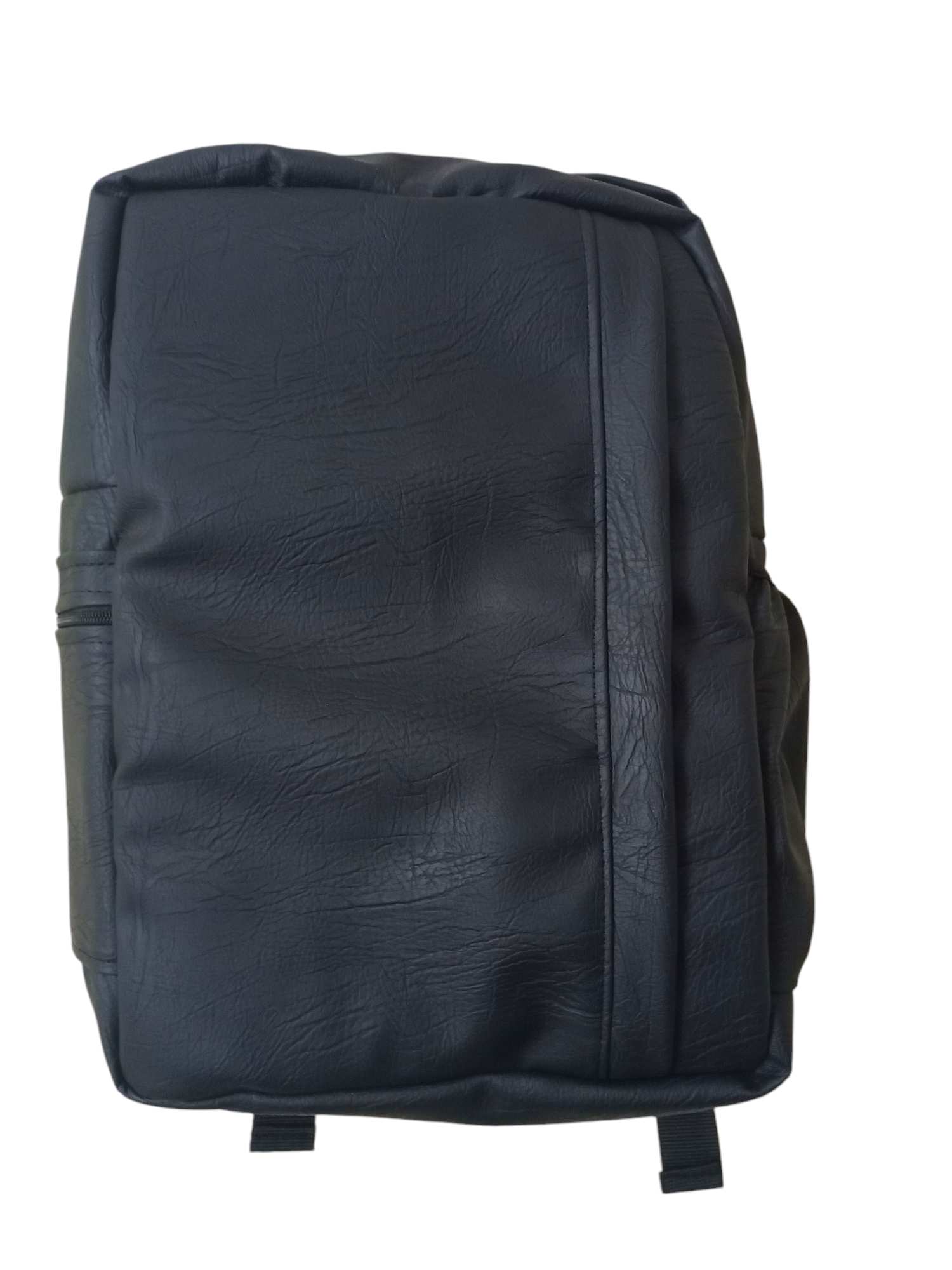 Close-up of a Black Rexine Backpack