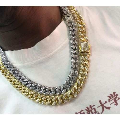 Fashion Iced Out Gold And Silver Miami Cuban Link Chain