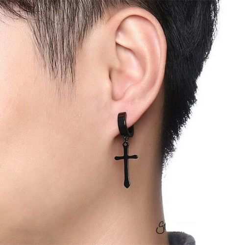 Fashion Non-Pierced Black False Earring Clip On Cross Hoop