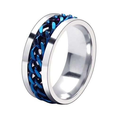 Fashion Men Stainless Steel Rotatable Chain Ring- Blue