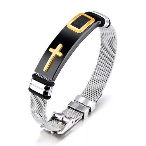 Fashion Stainless Steel Net Band Christ Cross Prayer Male
