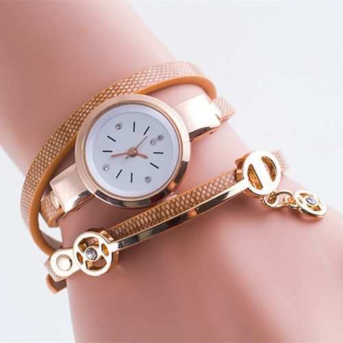 Fashion Women's Three Circle Winding Bracelet Strap Quartz Wrist Watches Gold