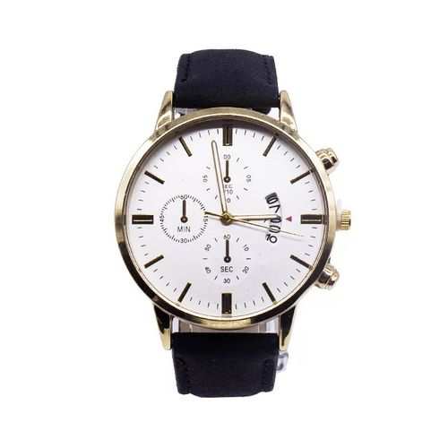 Fashion 2 In 1 Men's Quartz Watch Bracelet Set With Alloy Case And Leather Band - image 1