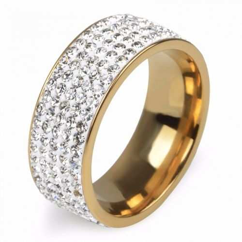 Fashion Delicate 5 Rows Crystal Diamond Couple Lovers Wedding Mens Rings Gold