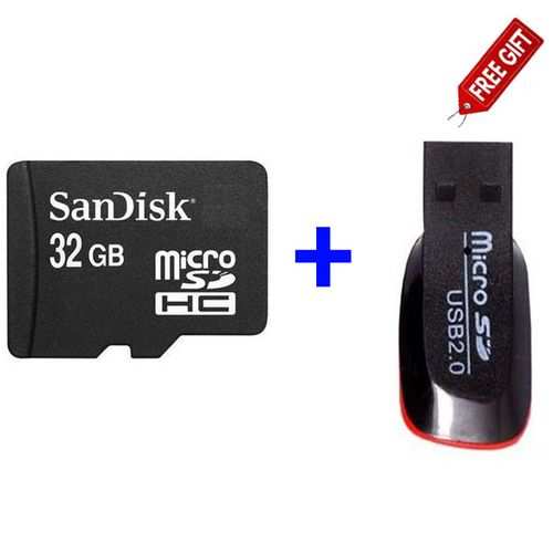Sandisk 32 GB Micro SD, Mem Card + Memory Card Reader