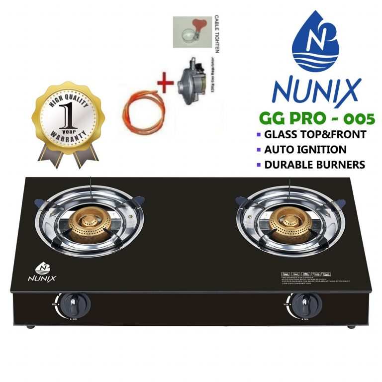 Nunix Table Top Glass Cooker With 13kg Regulator +1.5M Gas Pipe