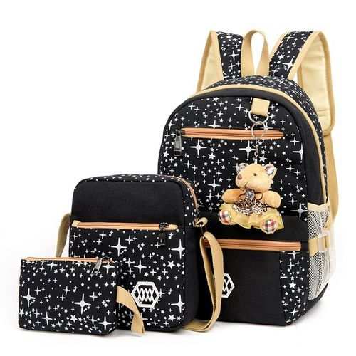 Universal Women's Backpack Mother Bag Cotton Canvas Backpack Three-piece Set