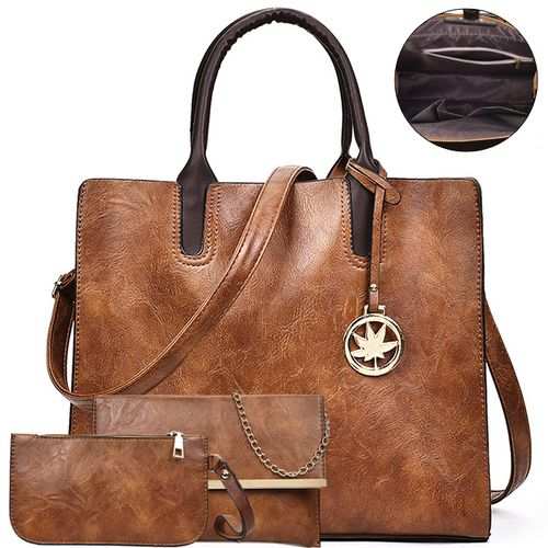 Fashion 3 In 1 Fashion Women's Bag Tote Shoulder Bag - Brown