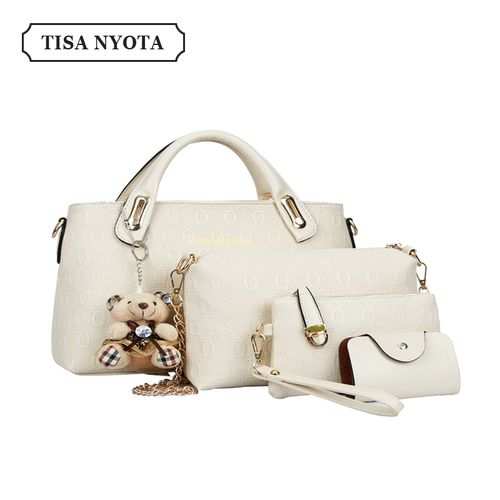 Tisa Nyota Ladies Handbags PU Leather Bucket Bags 4 In 1- With A Bear Doll