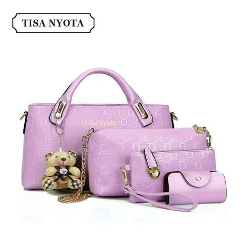 Tisa Nyota Ladies Handbags PU Leather Bucket Bags 4 In 1- With A Bear Doll