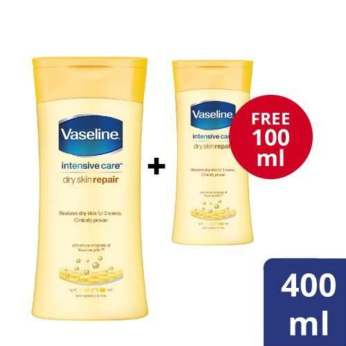 Vaseline Lotion 400ML Dry Skin + Free 100ml Dry Skin Lotion