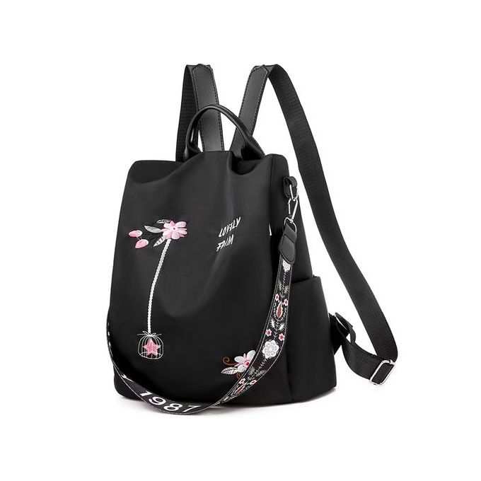 Generic New Embroidery Waterproof Oxford Women Backpack - Black