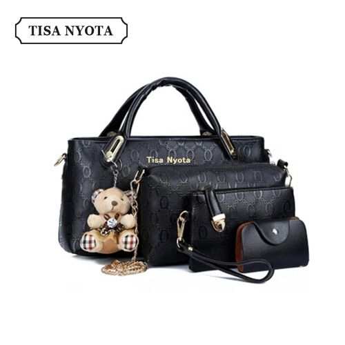Tisa Nyota 4 Set Handbags Pu Leather Handbag Shoulder Bag Black Vintage Female Messenger