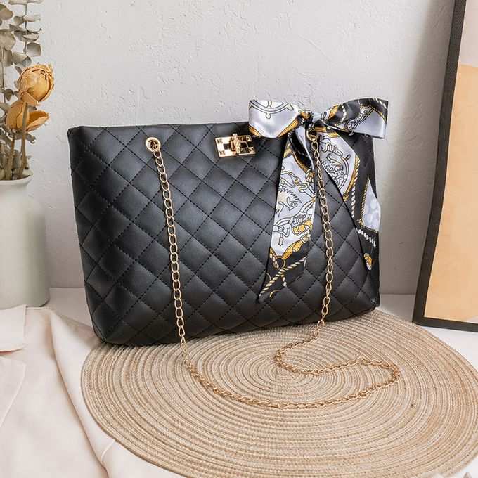 Fashion Scarf Plaid Chain Handbag Women Shoulder Bag Large Capacity Lady Tote Zipper