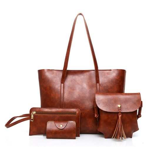 Fashion 4 In 1 Women's Plaid Bag-Brown