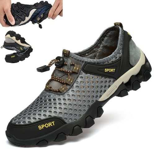 Fashion Men's Sneakers Mesh Wading Shoes Hiking Shoes-Grey