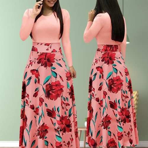 Fashion Women's Office Floral Print Wedding Long Grown Casual Dresses Party