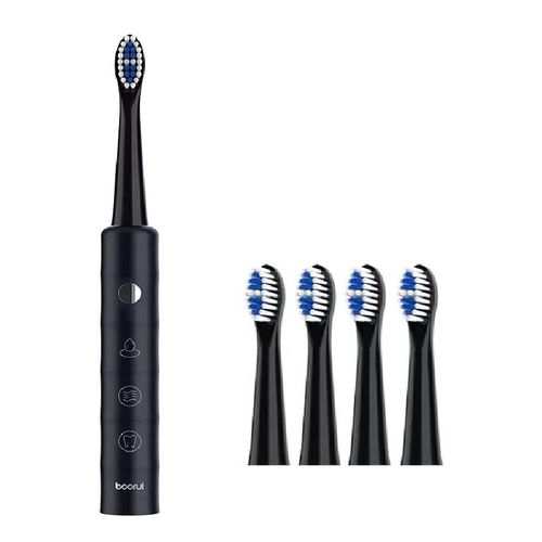 Generic Electric Toothbrushes Whitening With 4 Brush Heads-BLACK