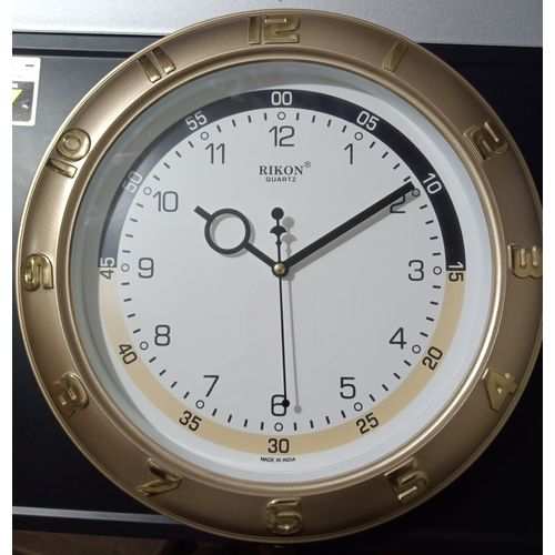 Rikon Light Brown Round Framed Clock- Gold Numbering - Model 507