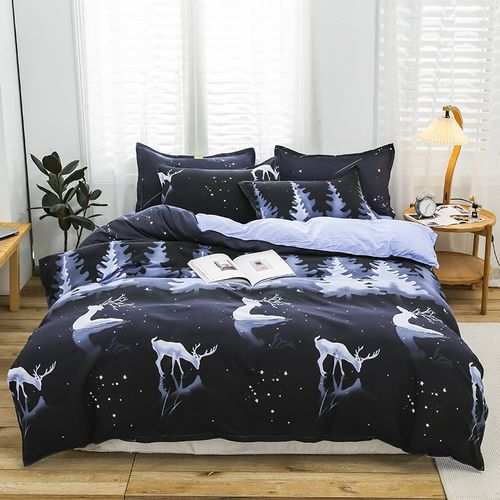 Fashion 4pcs Bedding Sets Bedding Duvet Cover Elk Pattern - Blue-1.5M Bed