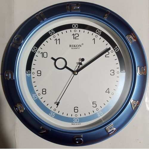 Rikon Blue Round Framed Clock With Gold Numbering - Model 507