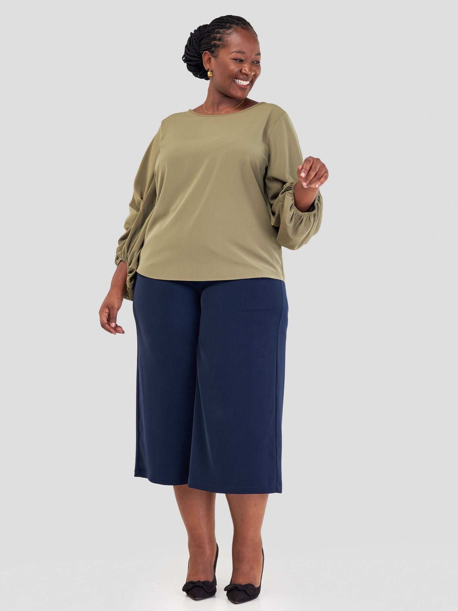 Vivo Zaria 3/4 Cowl Sleeve Top - Olive - image 2