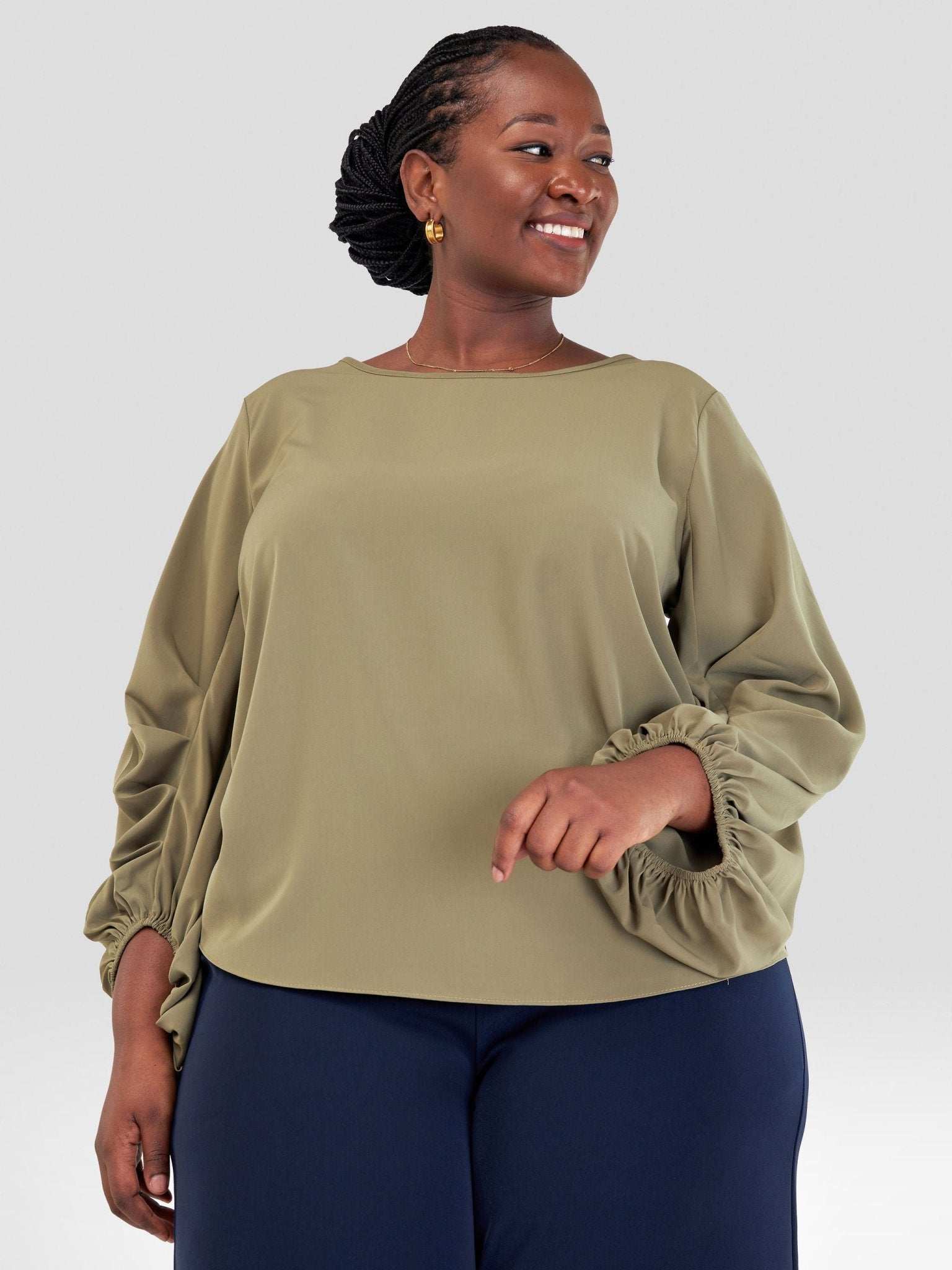Vivo Zaria 3/4 Cowl Sleeve Top - Olive - image 1