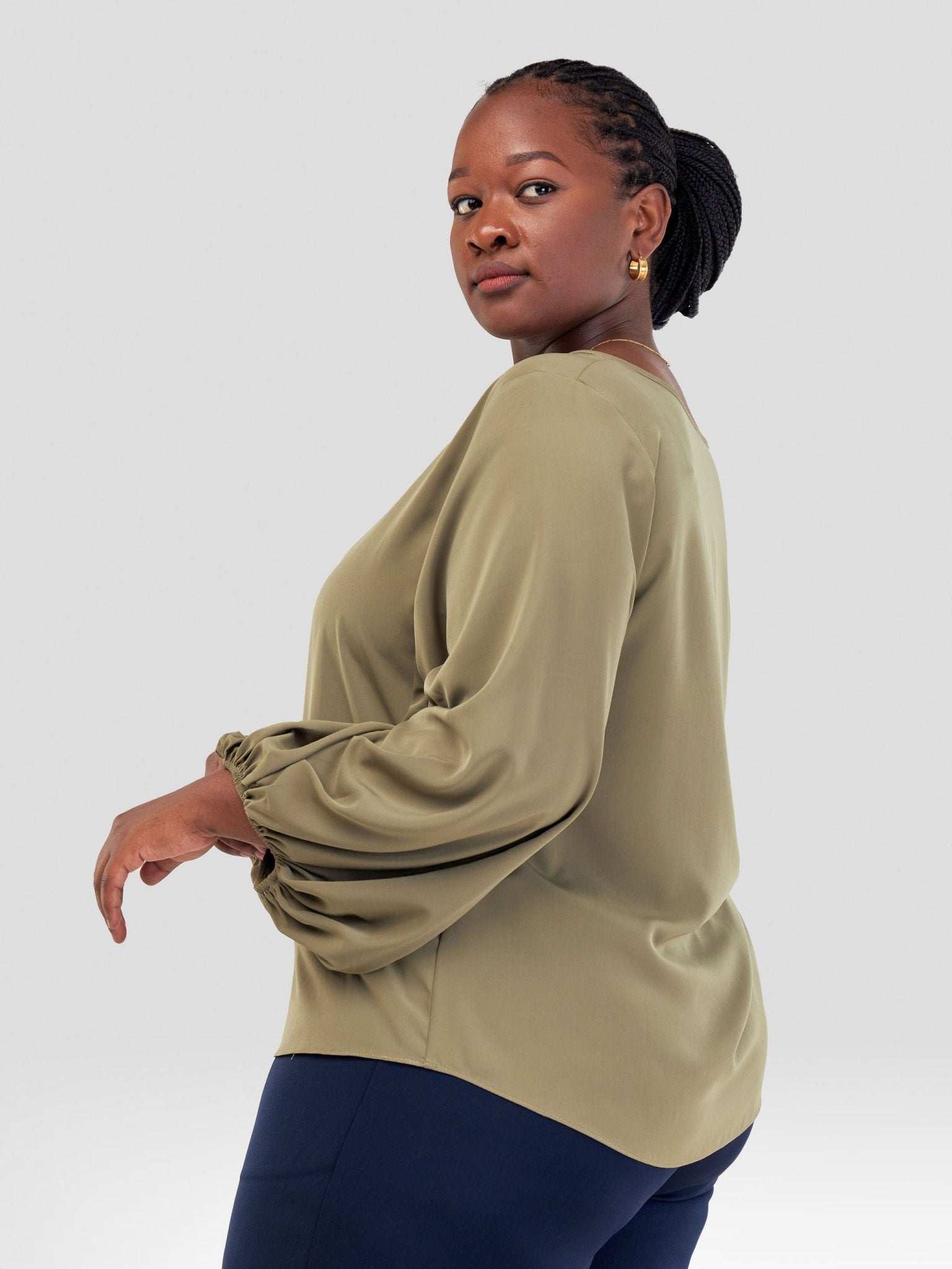 Vivo Zaria 3/4 Cowl Sleeve Top - Olive - image 3