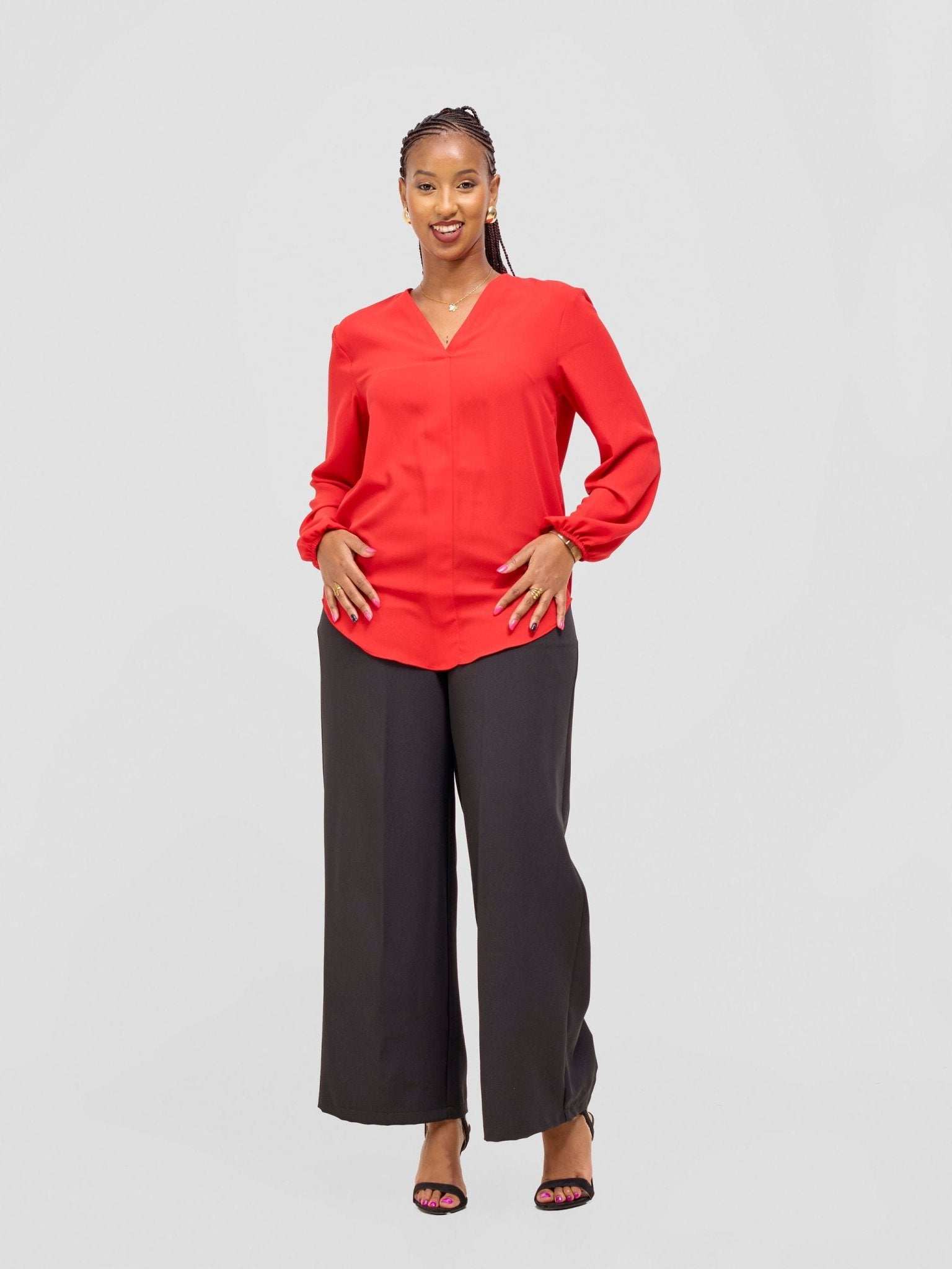 Vivo Dua Long Bishop Sleeve Top - Red - image 2