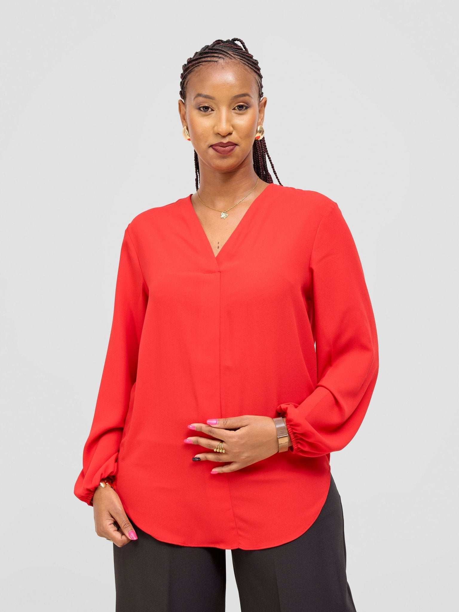 Vivo Dua Long Bishop Sleeve Top - Red - image 1