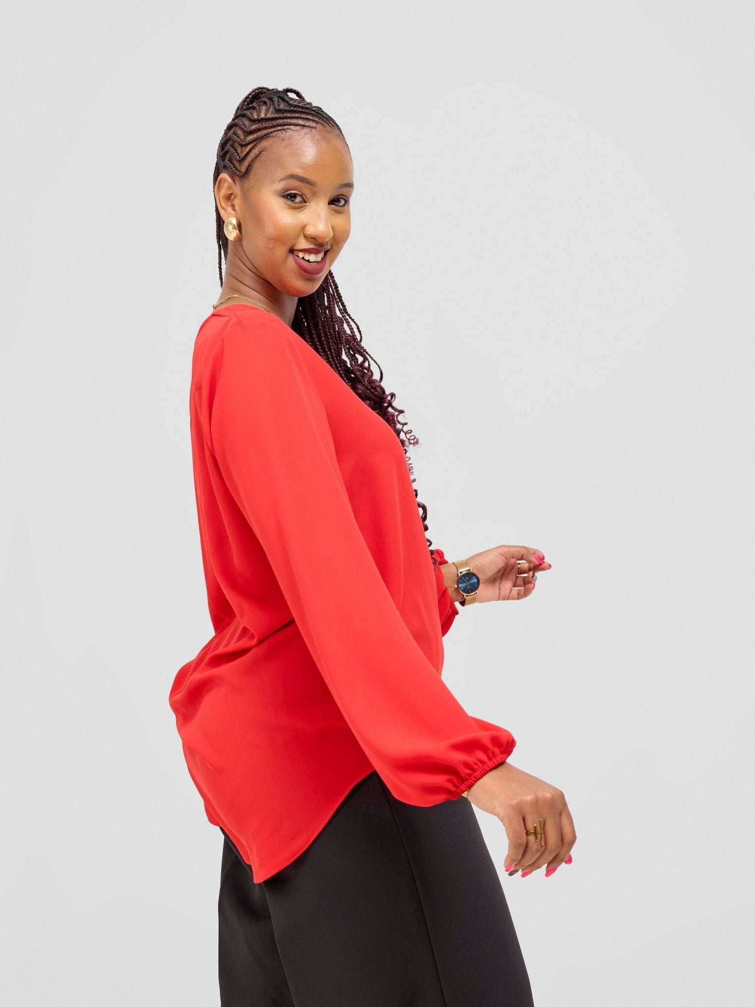 Vivo Dua Long Bishop Sleeve Top - Red - image 4