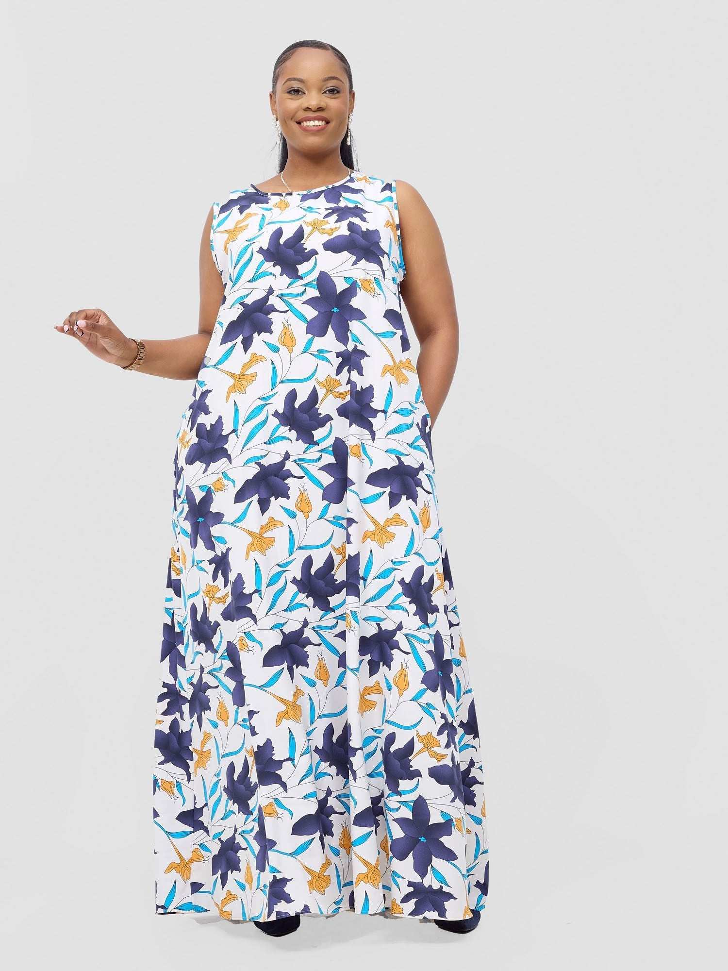 Vivo Basic Sleeveless Tent Maxi Dress - Purple / Blue Doret Print - image 1