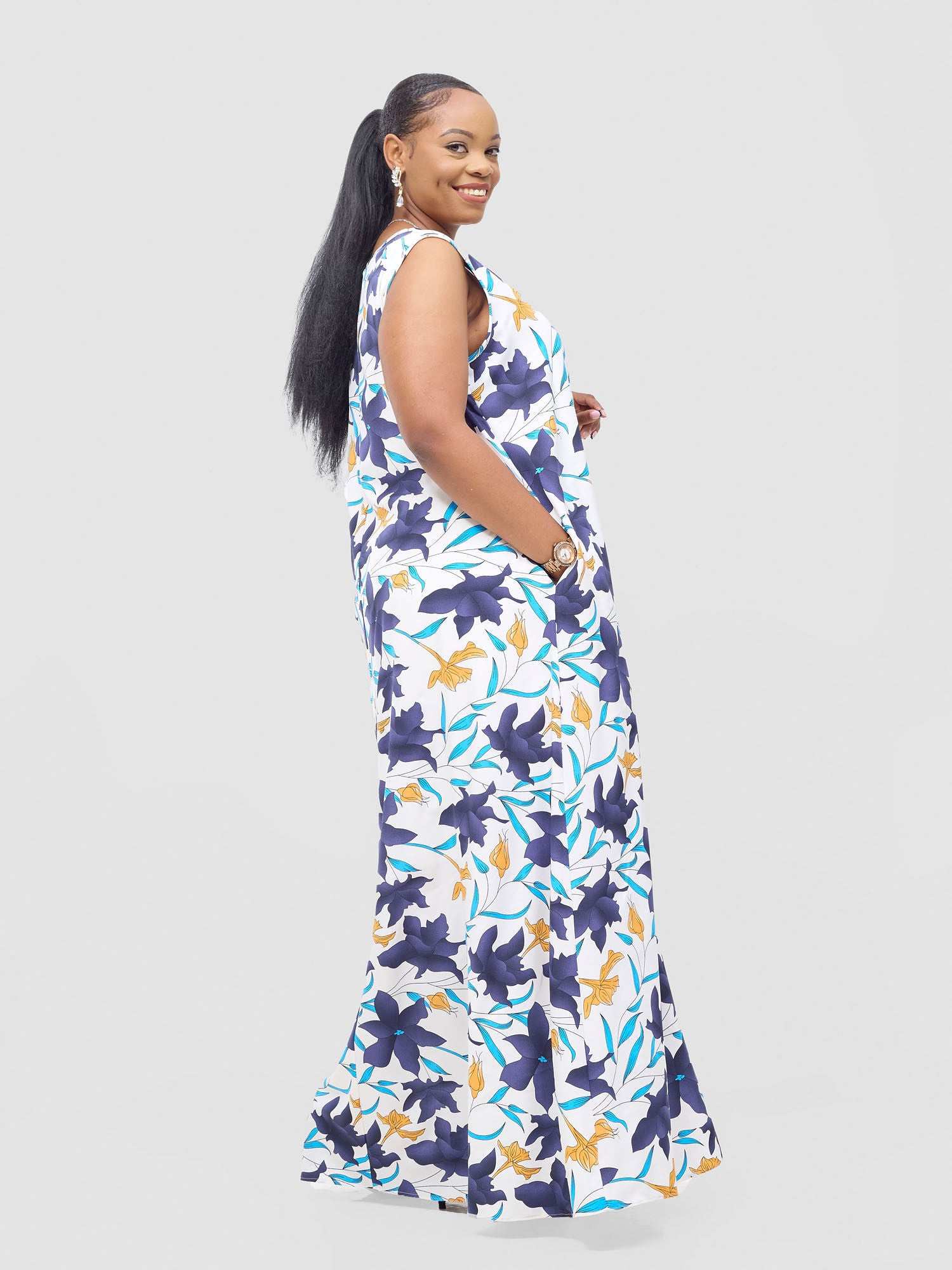 Vivo Basic Sleeveless Tent Maxi Dress - Purple / Blue Doret Print - image 2