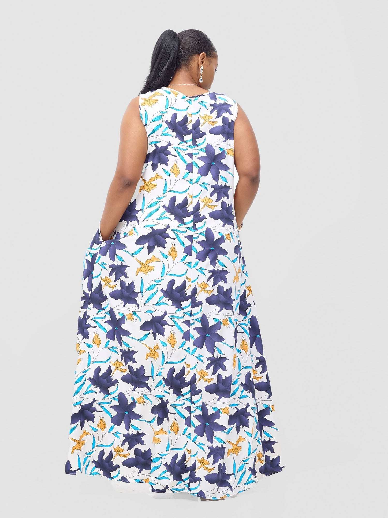 Vivo Basic Sleeveless Tent Maxi Dress - Purple / Blue Doret Print - image 3