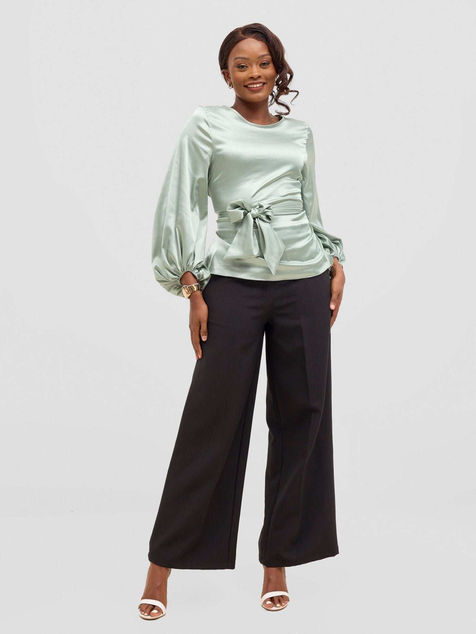 Vivo Basic Izzy Satin Bishop Sleeve Top - Mint - image 2