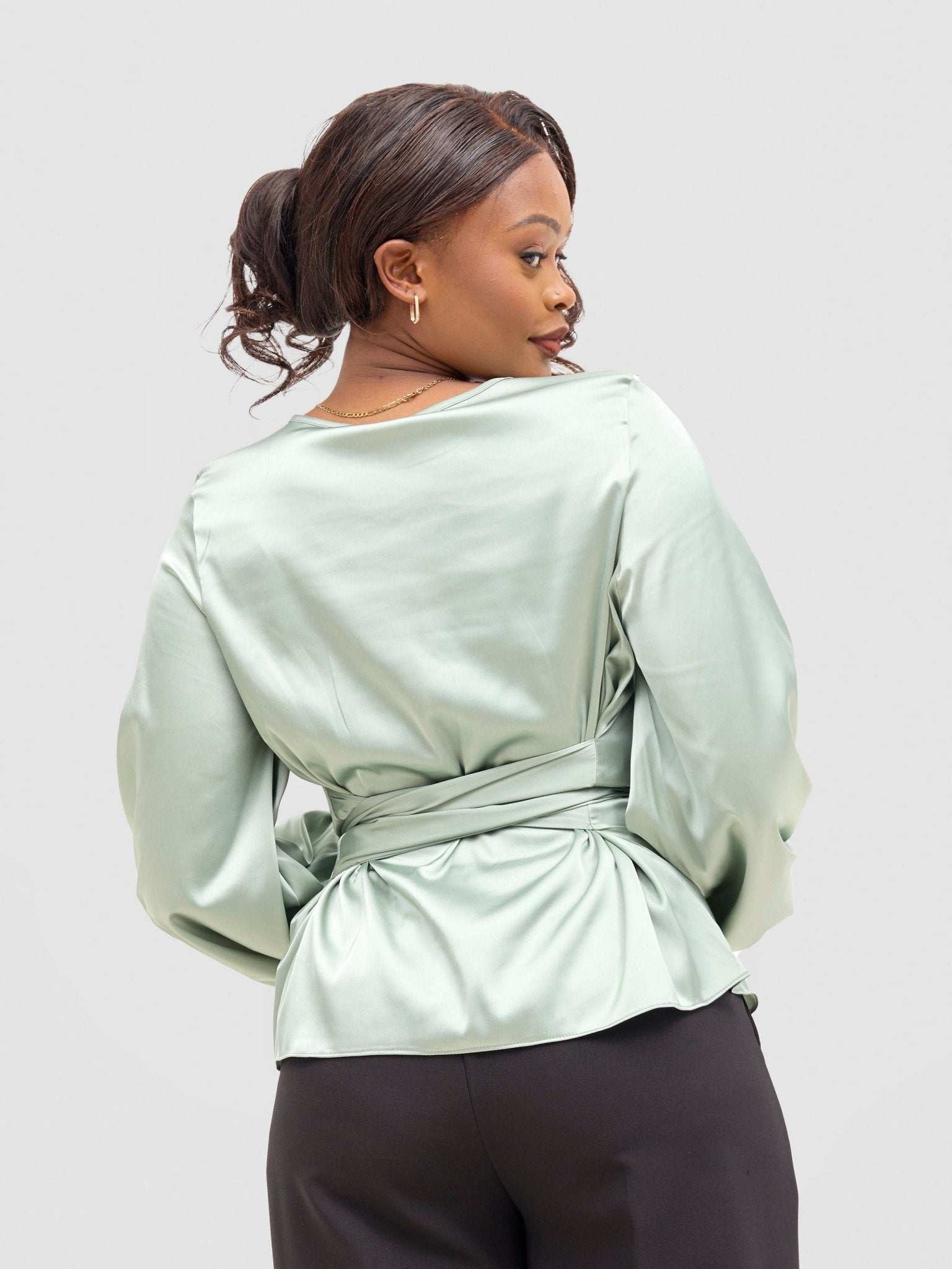 Vivo Basic Izzy Satin Bishop Sleeve Top - Mint - image 1