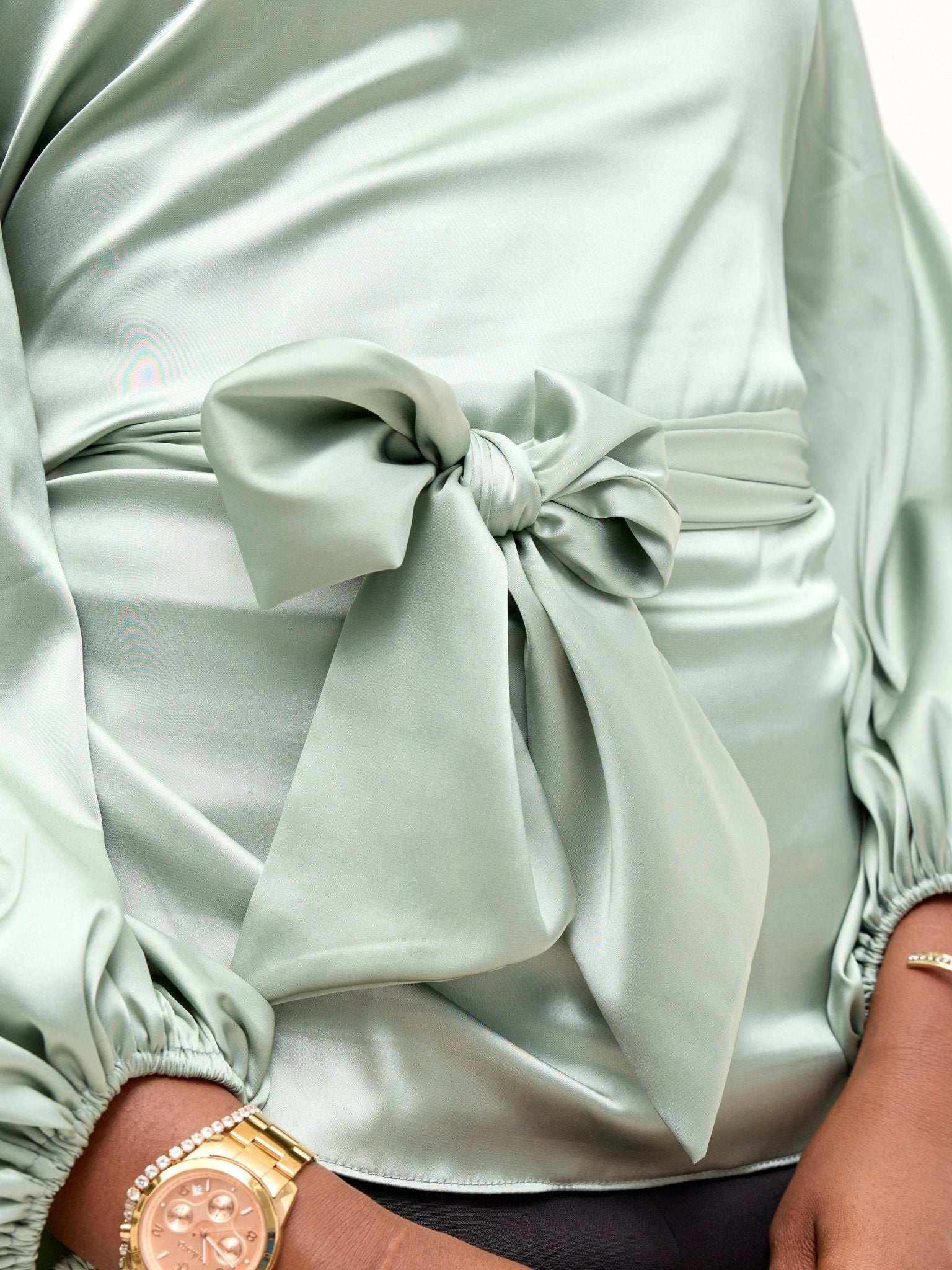 Vivo Basic Izzy Satin Bishop Sleeve Top - Mint - image 3