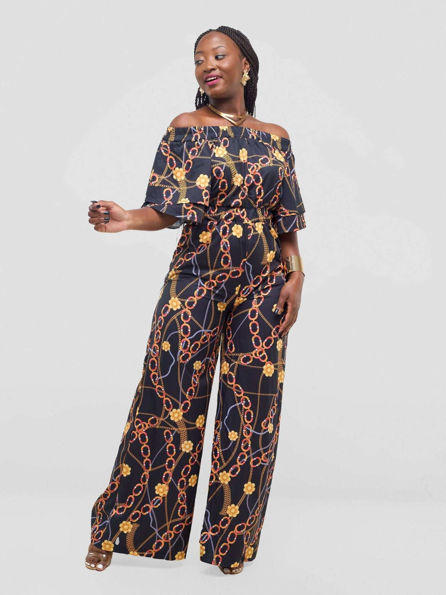 Stylish Sisters Fancy Off-Shoulder Jumpsuit - Black / Gold - image 1