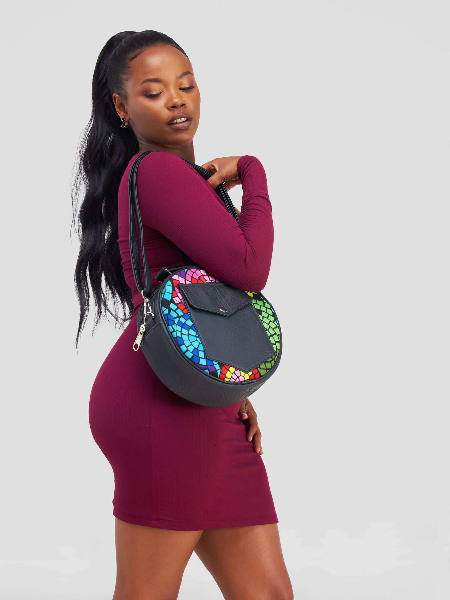 Khay Designs Round Tote Bag - Black Print - image 3