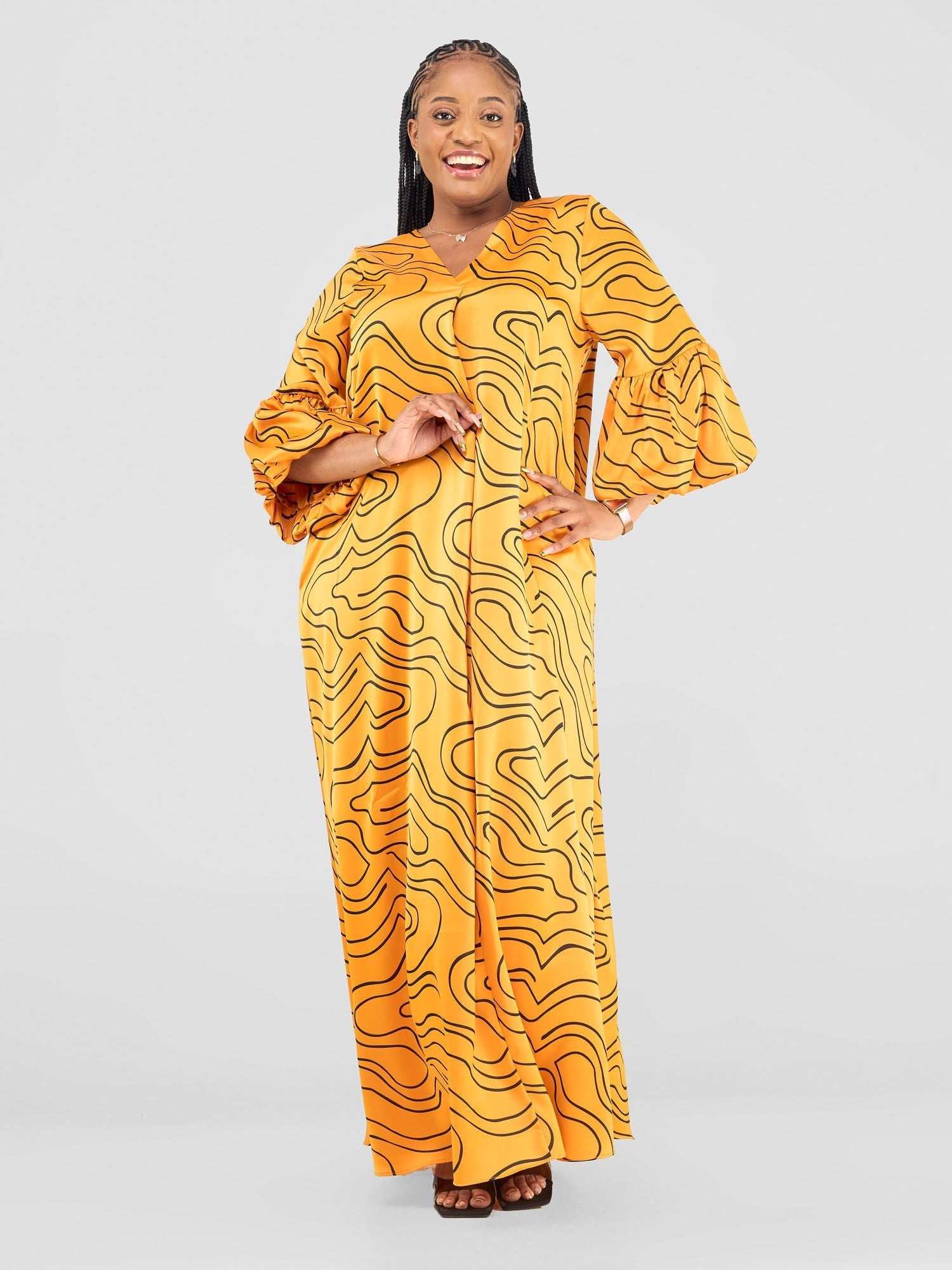 Vivo Hanabi Tent Maxi Dress - Mustard/ Black Hini Print - image 2