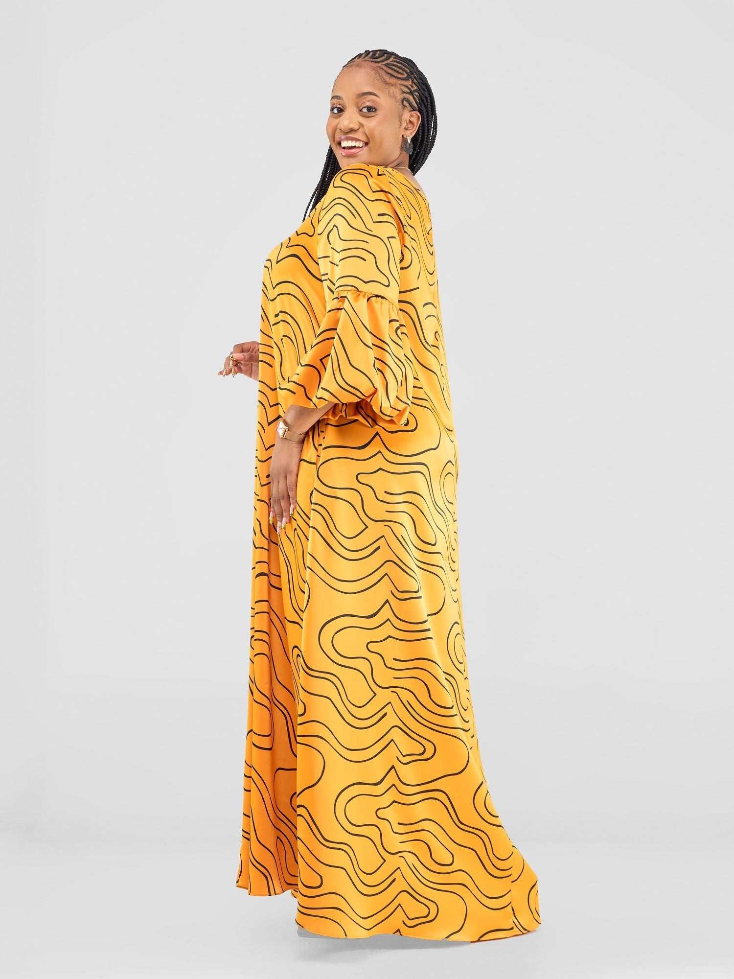 Vivo Hanabi Tent Maxi Dress - Mustard/ Black Hini Print - image 4
