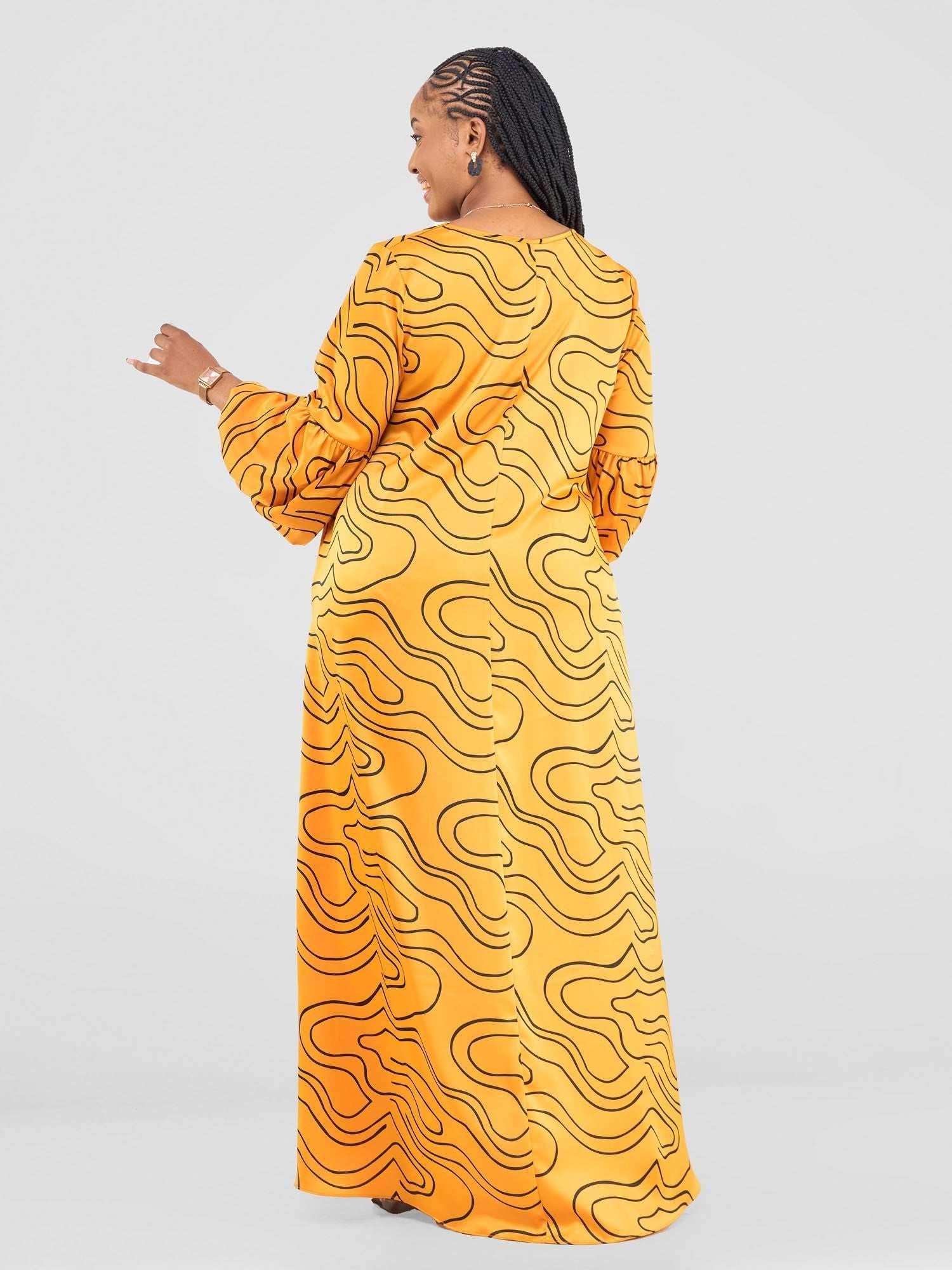 Vivo Hanabi Tent Maxi Dress - Mustard/ Black Hini Print - image 3