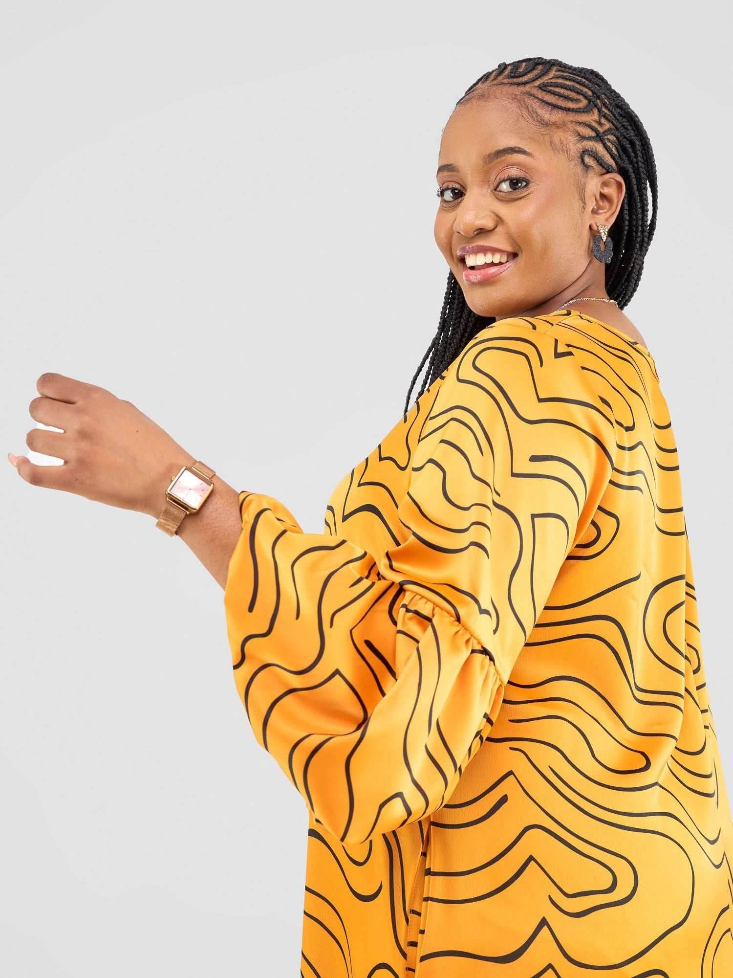 Vivo Hanabi Tent Maxi Dress - Mustard/ Black Hini Print - image 5
