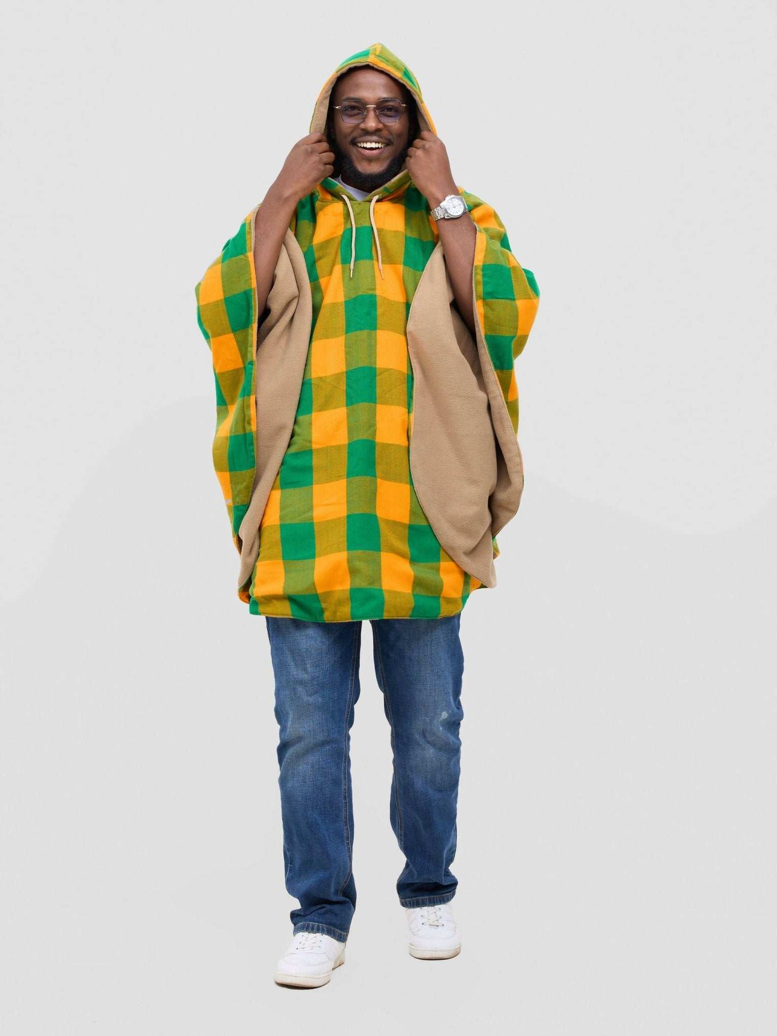 Lifted Hood Poncho - Green / Yellow - image 3