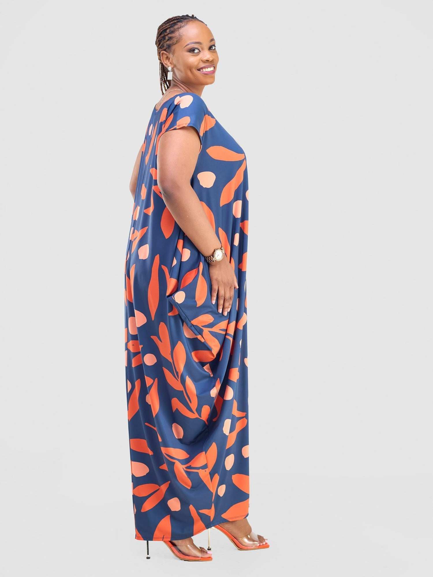 Vivo Fimi Drop Shoulder Maxi Dress - Navy Blue / Red Mbale Print - image 1