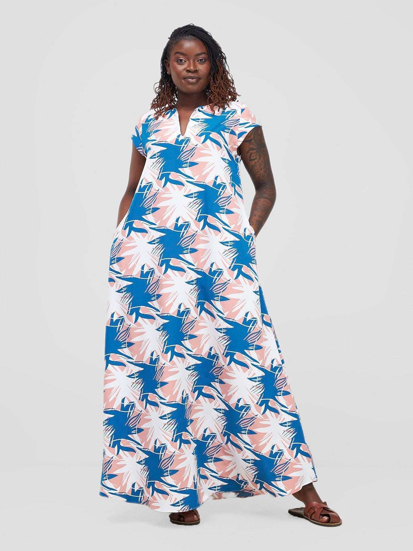 Vivo V Neck Cap Sleeve Maxi Dress - Teal / White Print - image 3