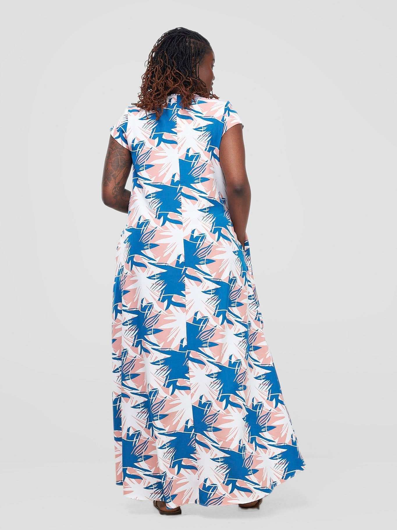 Vivo V Neck Cap Sleeve Maxi Dress - Teal / White Print - image 2