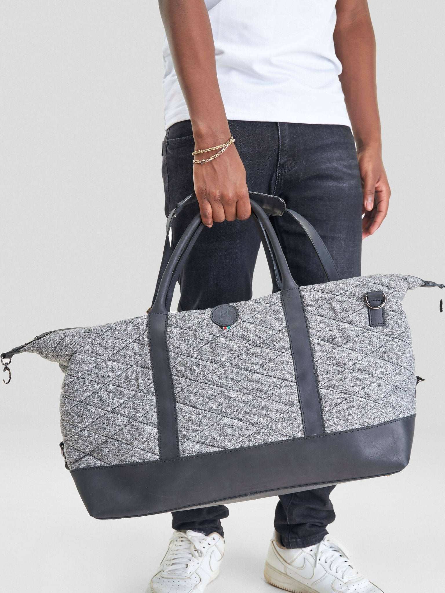 Mubi Leather Jowi Linen Travel Bag - Black/Cream - image 1